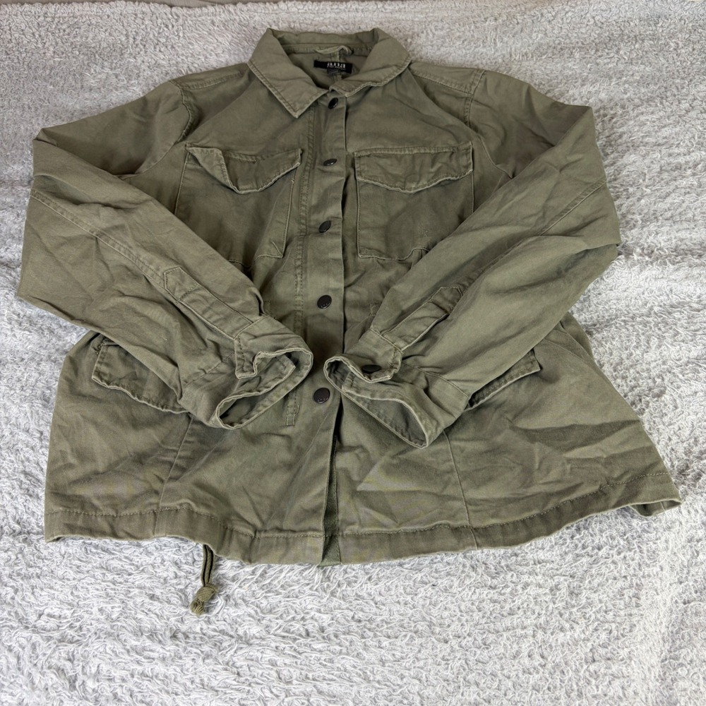 ana A New Approach Olive Green Utility Jacket Cotton Drawstring Waist Womens L